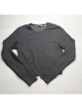 American Tall Shirt Mens L Black Waffle Knit Long Sleeve Crew Neck Tall Tee